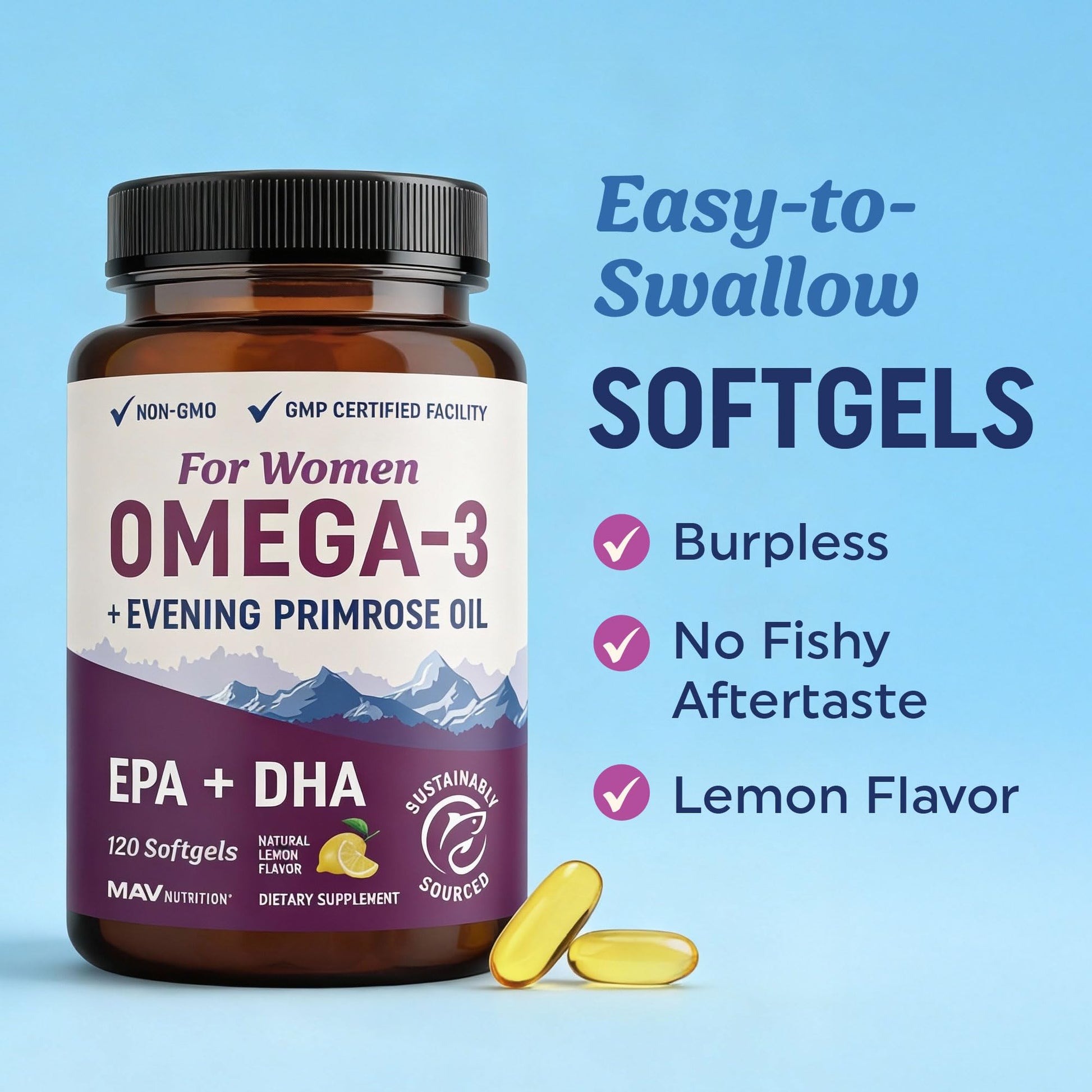 Fish Oil Omega 3 Supplements for Women | DHA + EPA | Heart Health, Hormone Balance, Skin & Wellness Support | 600MG Omega3 + 800MG Evening Primrose Oil - PrimeBioHealth - canada supplements