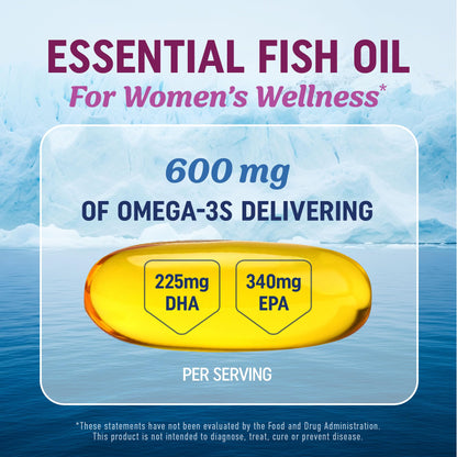 Fish Oil Omega 3 Supplements for Women | DHA + EPA | Heart Health, Hormone Balance, Skin & Wellness Support | 600MG Omega3 + 800MG Evening Primrose Oil - PrimeBioHealth - canada supplements