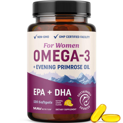 Fish Oil Omega 3 Supplements for Women | DHA + EPA | Heart Health, Hormone Balance, Skin & Wellness Support | 600MG Omega3 + 800MG Evening Primrose Oil - PrimeBioHealth - canada supplements