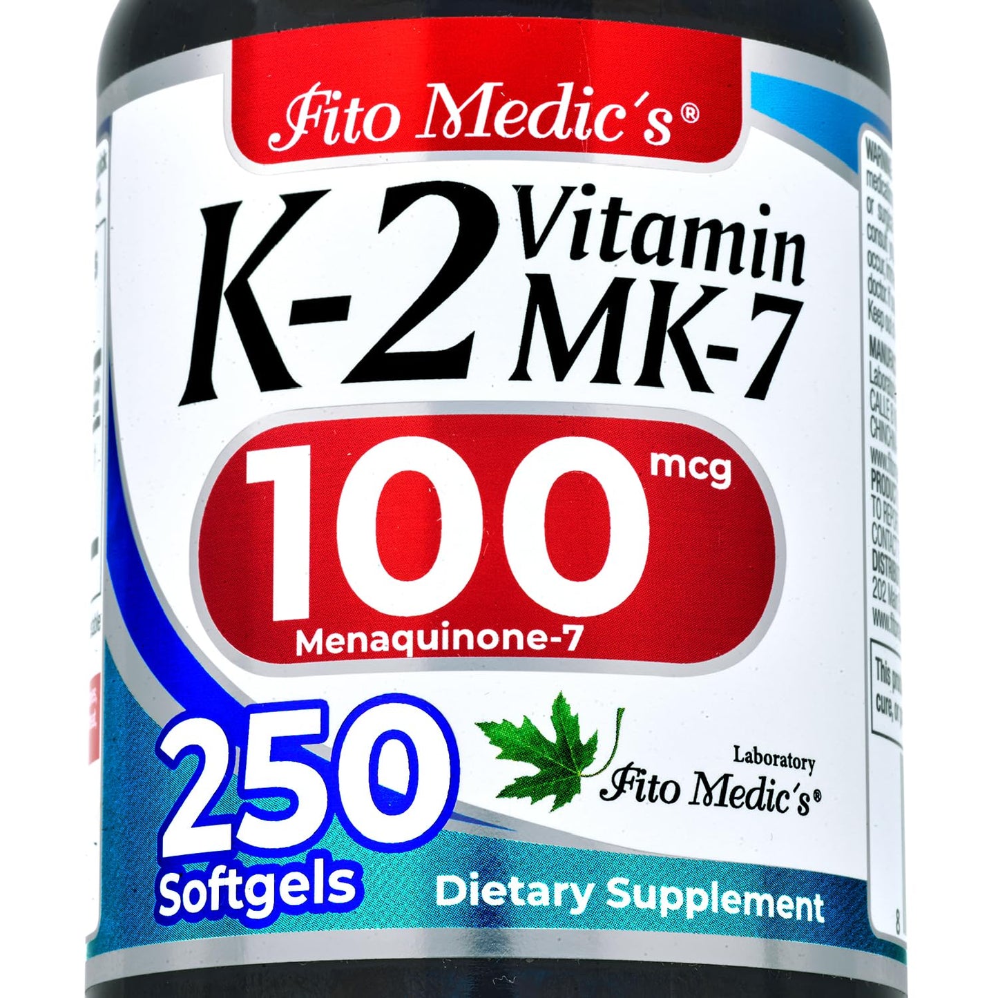 FITO MEDIC'S Lab | Vitamin k2 | k2 Vitamin Supplement | Vitamin k | 250 softgels | 100 mcg | - PrimeBioHealth - canada supplements