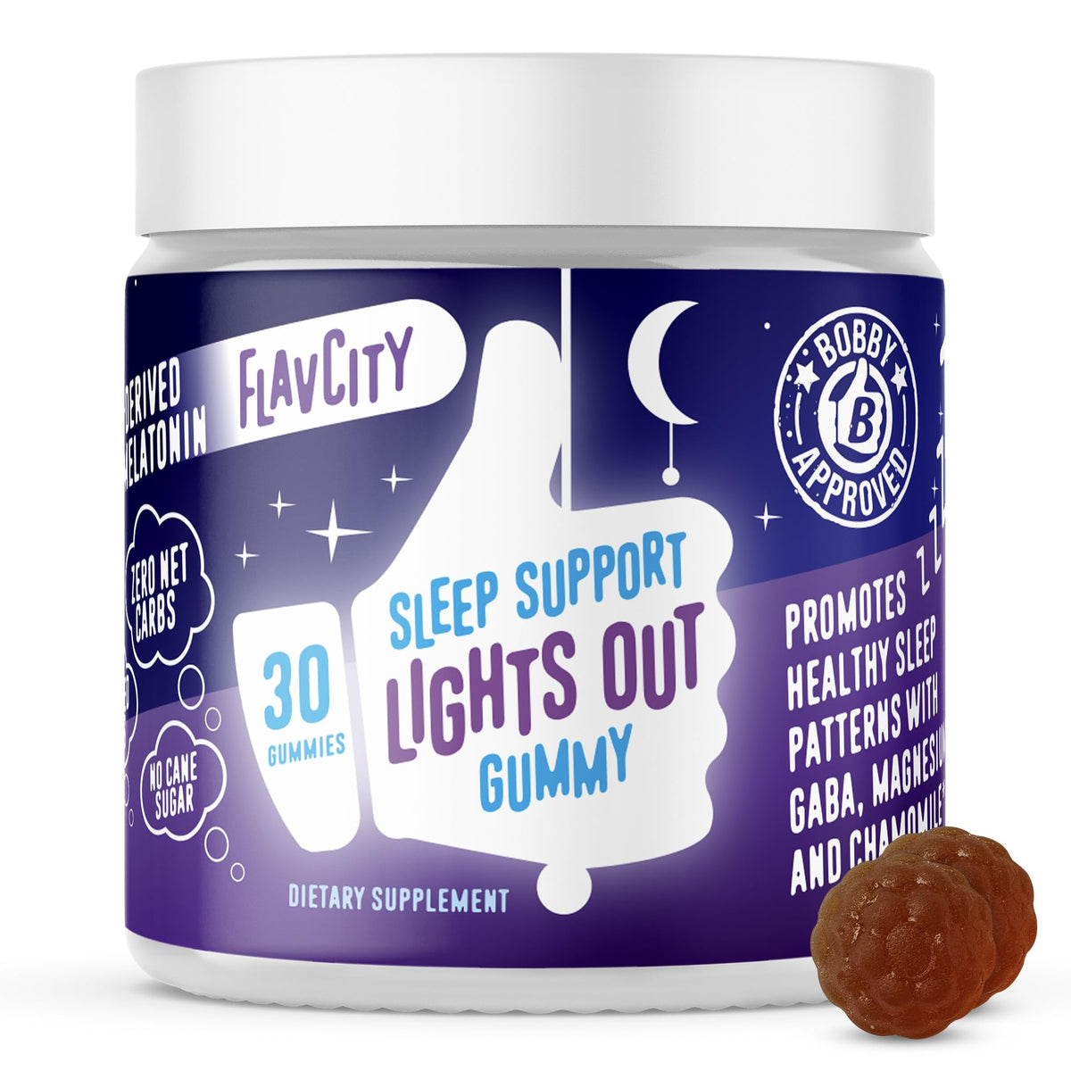 FlavCity Melatonin Sleep Gummies for Adults, Lights Out Gummy - Chewable Sleep Support Supplement with Plant-Based GABA, Magnesium - PrimeBioHealth - canada supplements