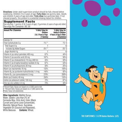Flintstones Multivitamins for Kids, Sugar Free Kids Multivitamin Gummies, with Vitamins A, C, E, B6 & B12, Raspberry Flavored Gummy Vitamins, 60 Count - PrimeBioHealth - canada supplements