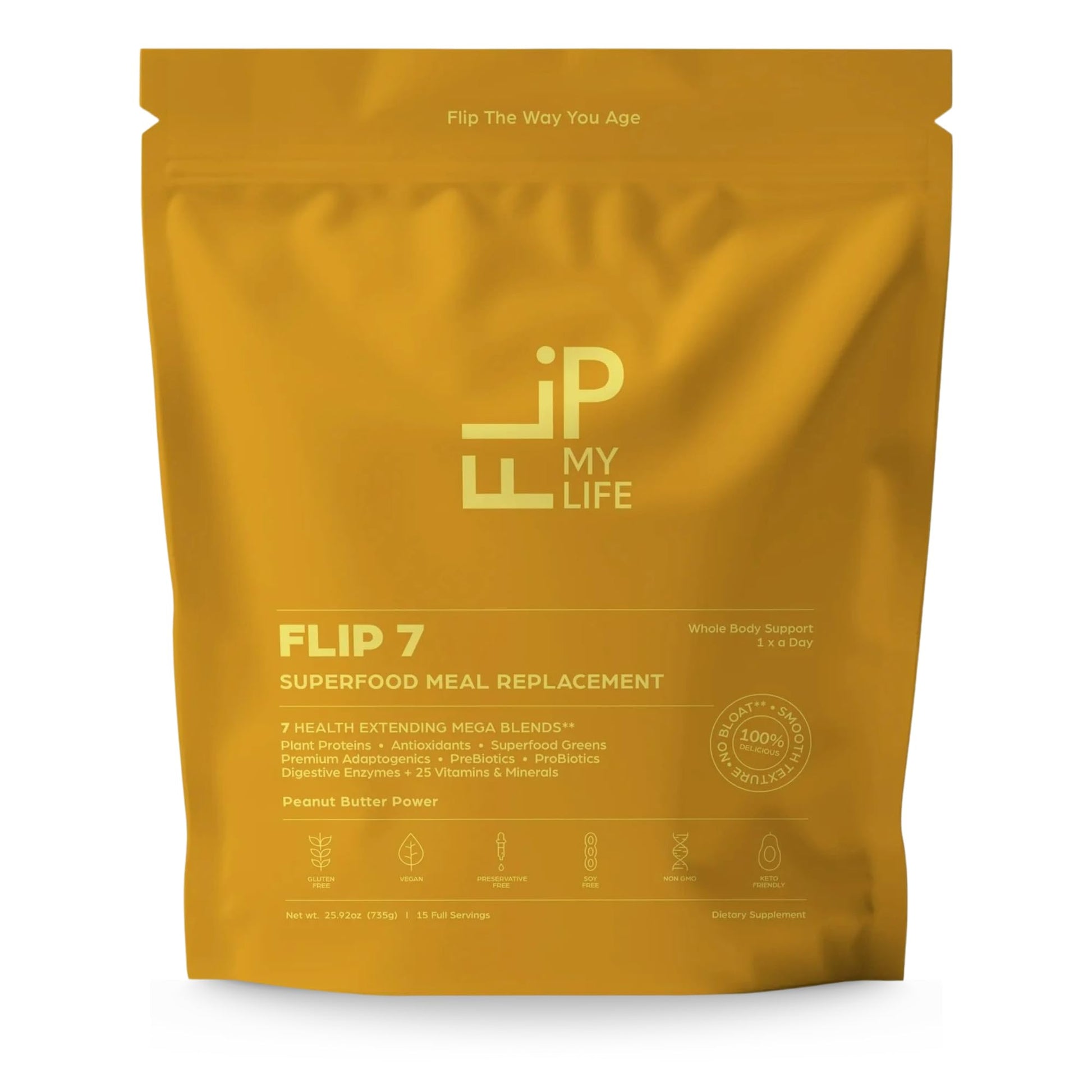 Flip My Life, Flip 7 Natural SuperFood, Plant-Based Protein, Complete Meal Replacement to Support Healthy Gut, 7 Mega Nutrient Rich Blends all in one to AGE BETTER - Peanut Butter - PrimeBioHealth - canada supplements