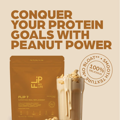 Flip My Life, Flip 7 Natural SuperFood, Plant-Based Protein, Complete Meal Replacement to Support Healthy Gut, 7 Mega Nutrient Rich Blends all in one to AGE BETTER - Peanut Butter - PrimeBioHealth - canada supplements