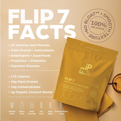 Flip My Life, Flip 7 Natural SuperFood, Plant-Based Protein, Complete Meal Replacement to Support Healthy Gut, 7 Mega Nutrient Rich Blends all in one to AGE BETTER - Peanut Butter - PrimeBioHealth - canada supplements