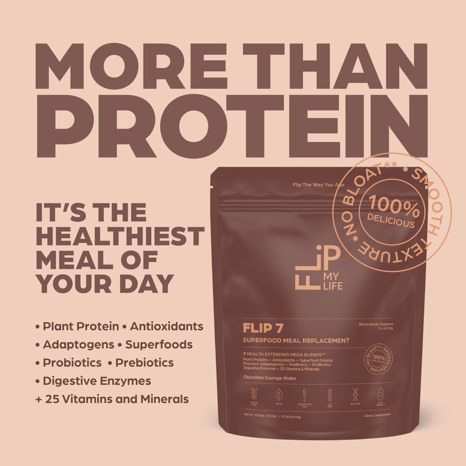 Flip My Life, Flip 7 Natural SuperFood, Plant-Based Protein, Complete Meal Replacement to Support Healthy Gut, 7 Mega Nutrient Rich Blends - PrimeBioHealth - canada supplements