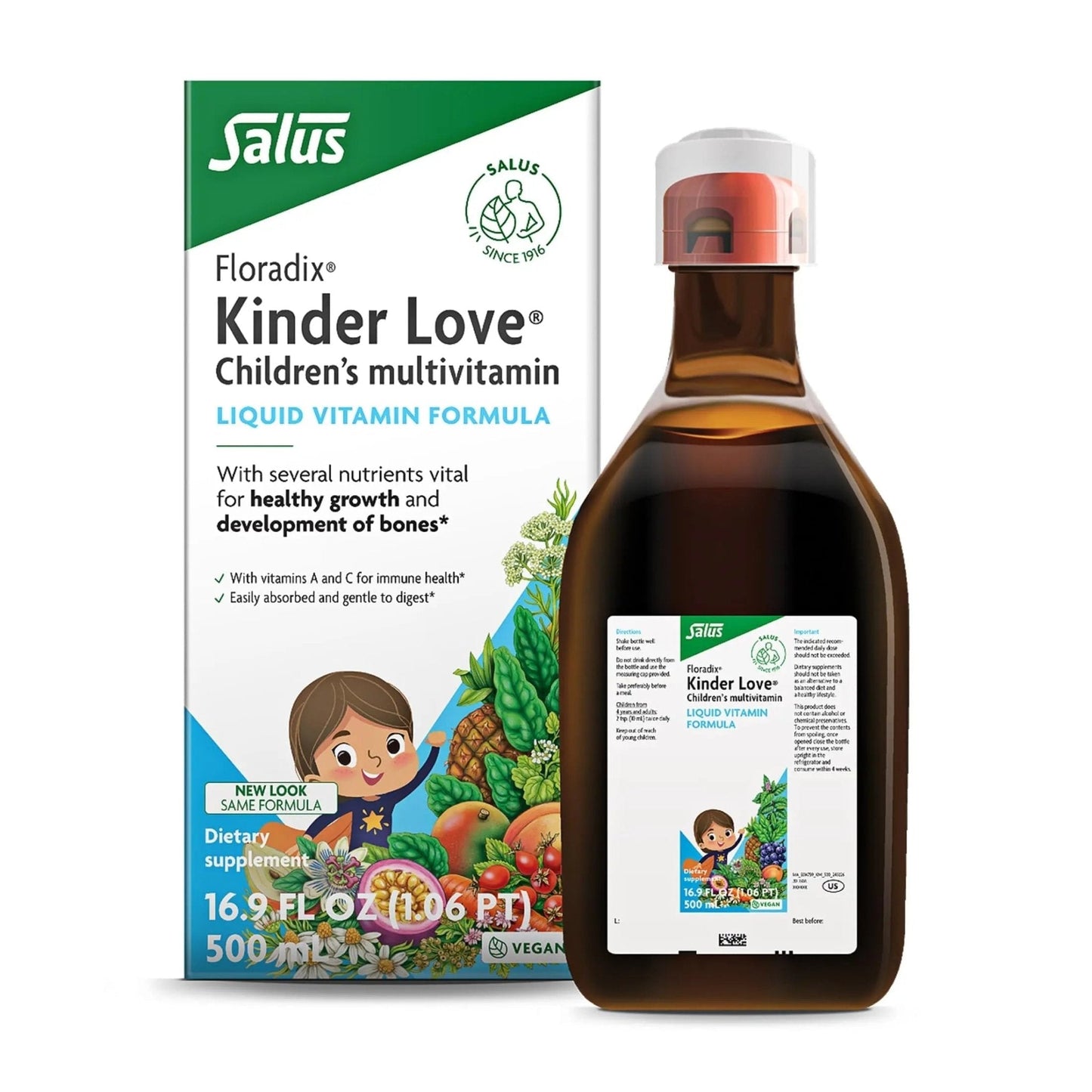 Floradix Kinder Love Children's Multivitamin - Herbal Supplement - Liquid Multivitamin for Kids - Vitamins A, C, D & E, Calcium & More - PrimeBioHealth - canada supplements