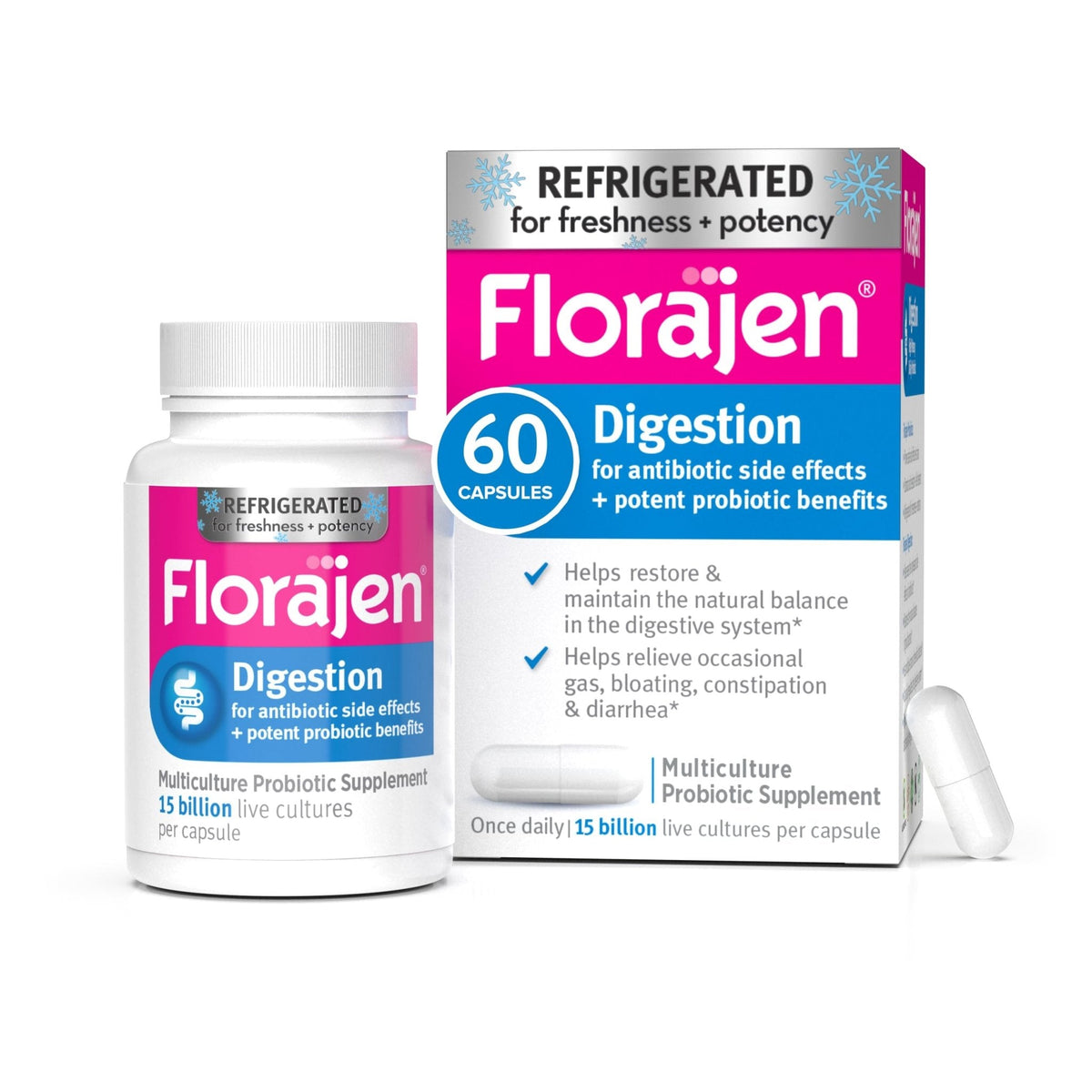 Florajen3 Digestion High Potency Refrigerated Probiotics | Restores Balance in Digestive System | for Antibiotic Side Effects | 60 Capsules - PrimeBioHealth - canada supplements