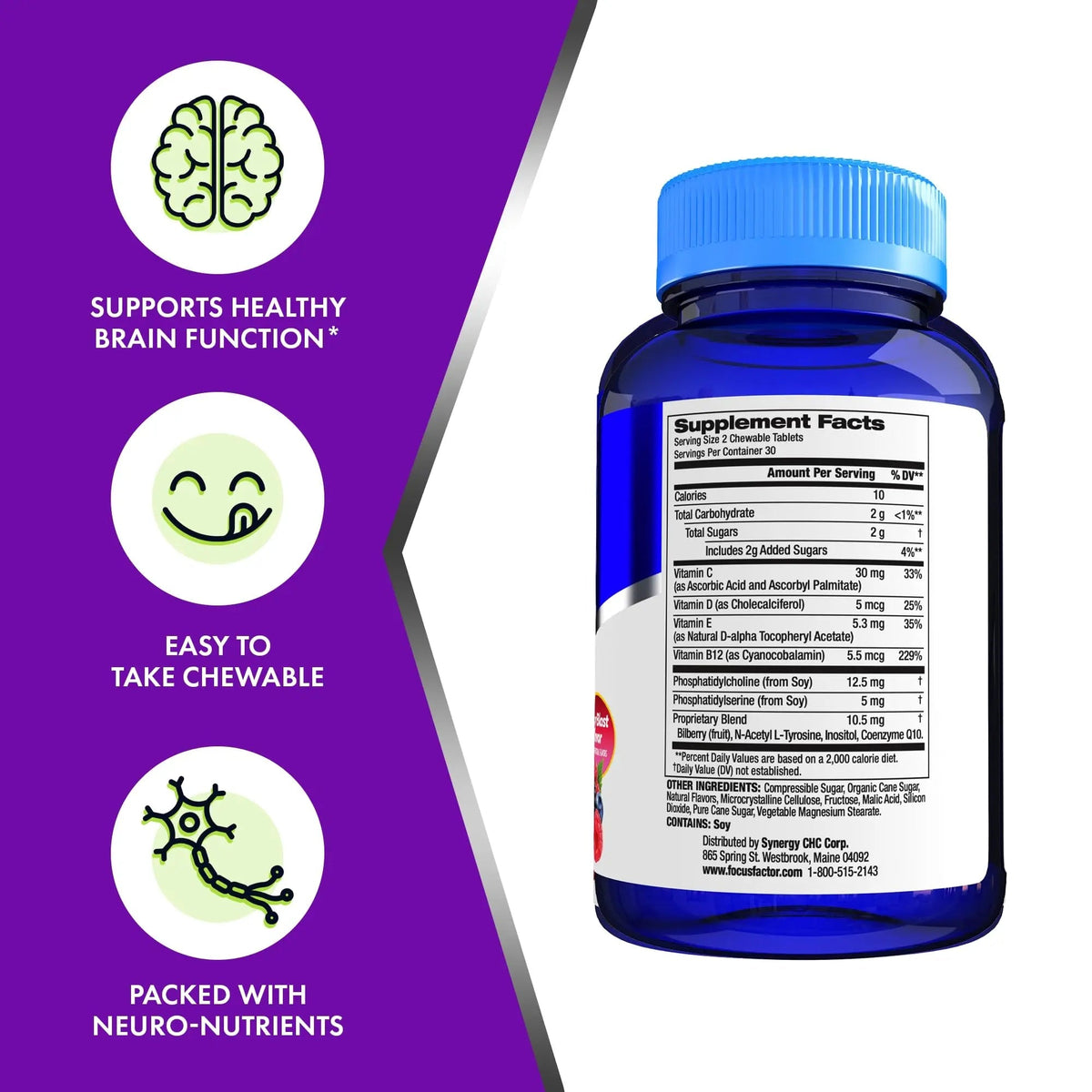 Focus Factor Kids Complete Daily Chewable Vitamins: Multivitamin & Neuro Nutrient (Brain Function) w/Vitamin B12, C, D3-60 Count - PrimeBioHealth - canada supplements