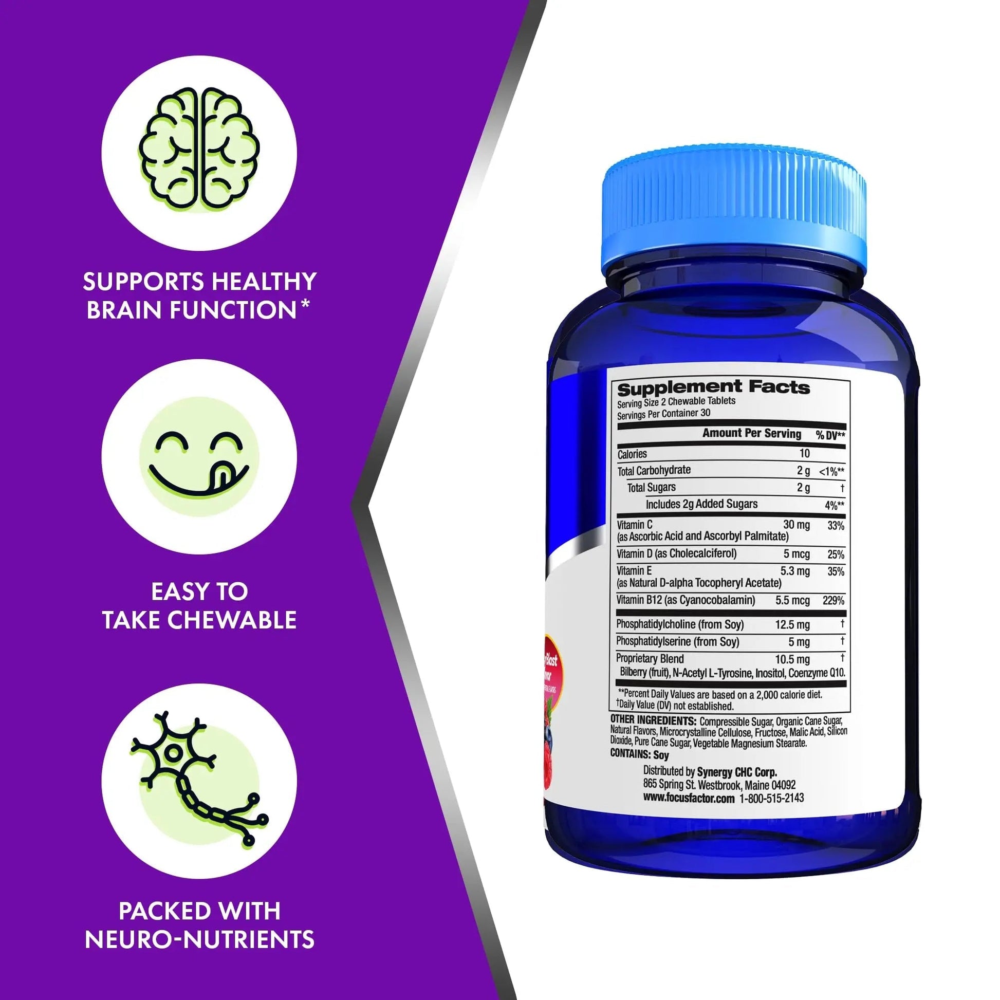Focus Factor Kids Complete Daily Chewable Vitamins: Multivitamin & Neuro Nutrient (Brain Function) w/Vitamin B12, C, D3-60 Count - PrimeBioHealth - canada supplements