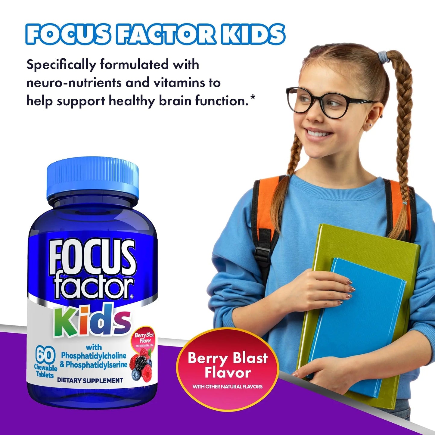 Focus Factor Kids Complete Daily Chewable Vitamins: Multivitamin & Neuro Nutrient (Brain Function) w/Vitamin B12, C, D3-60 Count - PrimeBioHealth - canada supplements