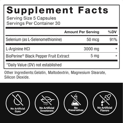 Force Factor L-Arginine Nitric Oxide Supplement with BioPerine to Help Build Muscle and Support Stronger Blood Flow, Circulation, Nutrient Delivery - PrimeBioHealth - canada supplements