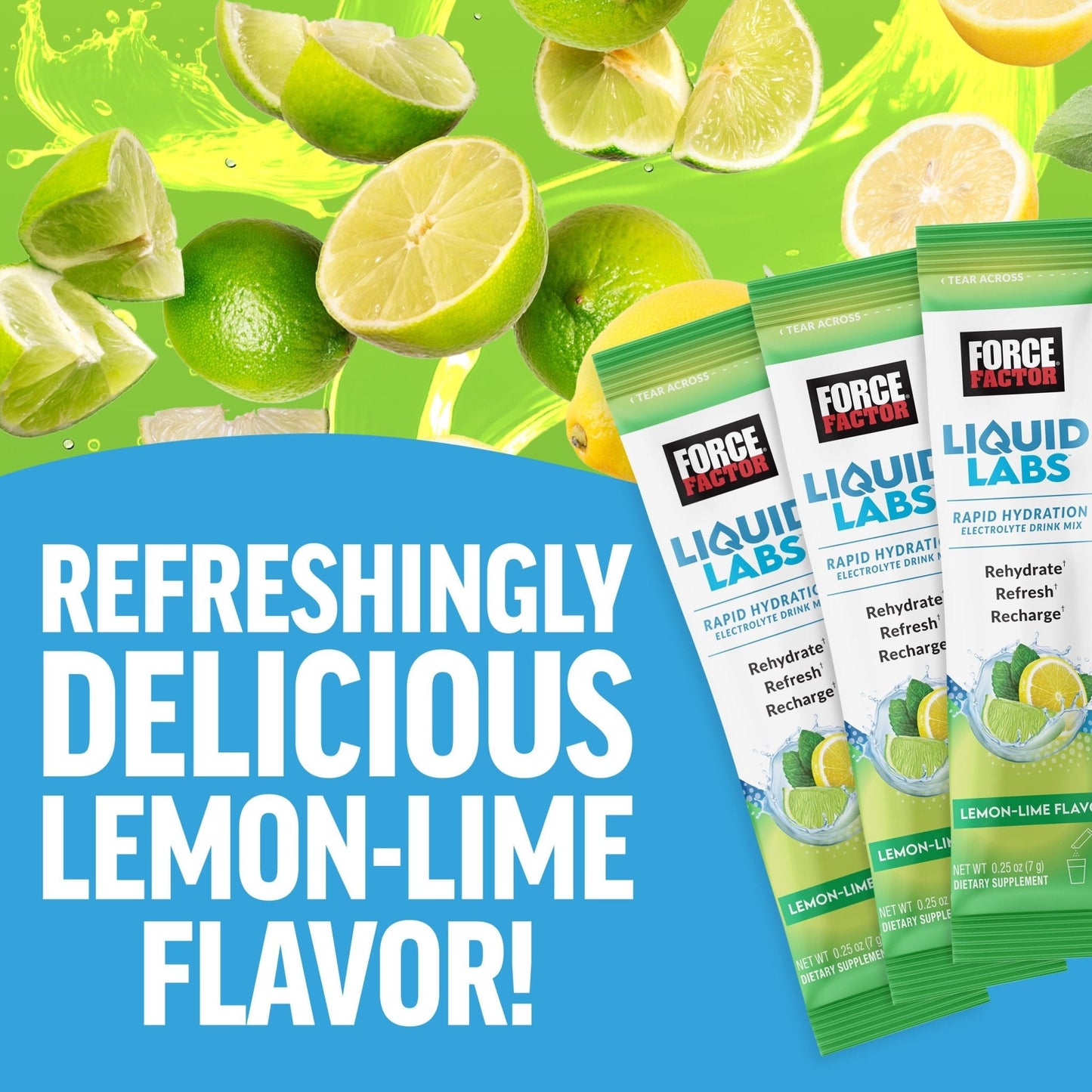 Force Factor Liquid Labs Electrolytes Powder Packets—Lemon Lime—Hydration Packets to Make Electrolyte Water with 5 Essential Electrolytes, Vitamins, Minerals - PrimeBioHealth - canada supplements