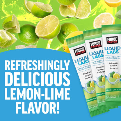 Force Factor Liquid Labs Electrolytes Powder Packets—Lemon Lime—Hydration Packets to Make Electrolyte Water with 5 Essential Electrolytes, Vitamins, Minerals - PrimeBioHealth - canada supplements