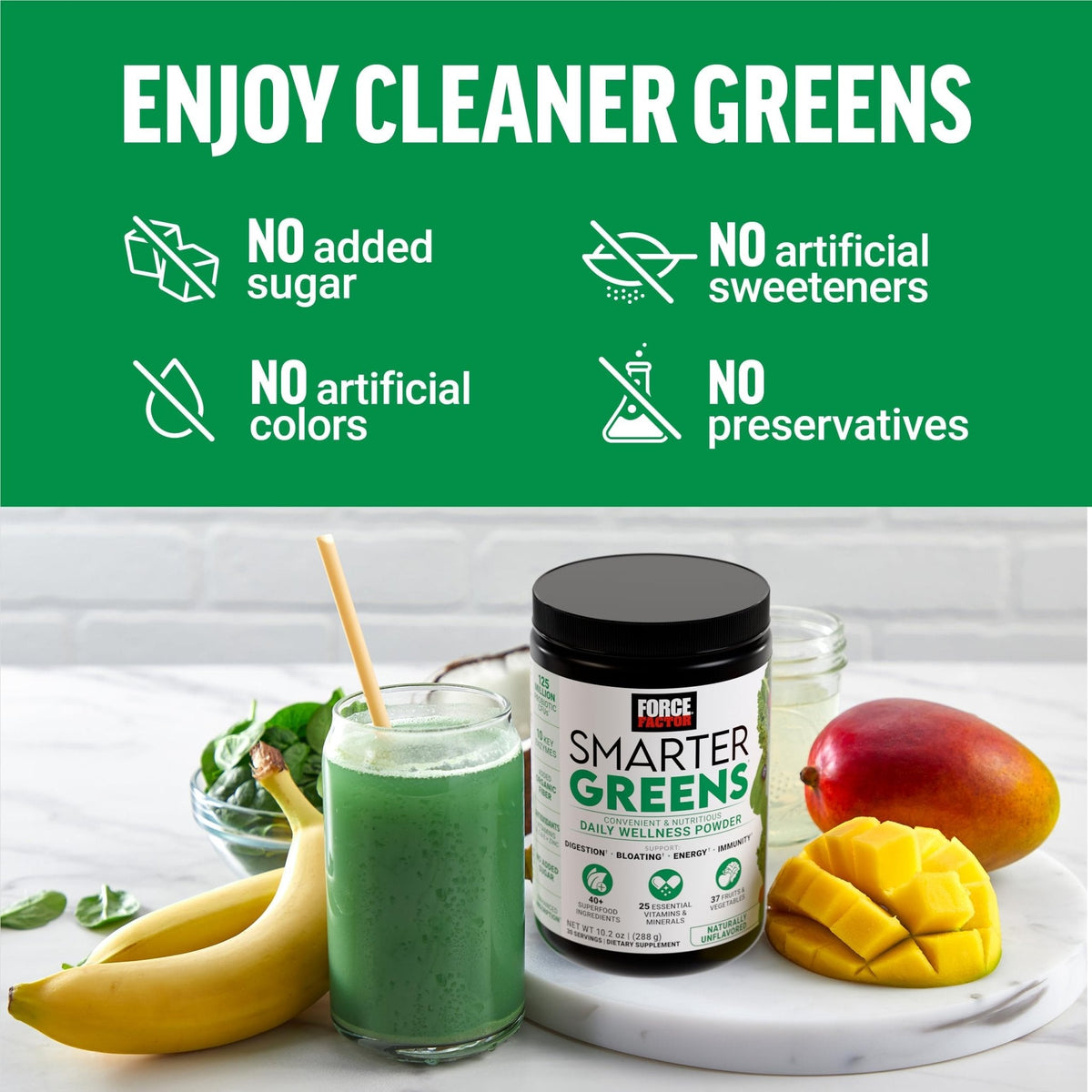 Force Factor Smarter Greens Daily Wellness Powder, Greens Superfood Powder to Support Gut Health, Bloating, & Digestion, with 40+ Superfoods - PrimeBioHealth - canada supplements