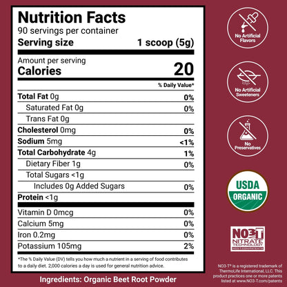 Force Factor Total Beets Organic Beetroot Powder Superfood to Boost Daily Nutrition, USDA Organic, Vegan, Gluten-Free - PrimeBioHealth - canada supplements