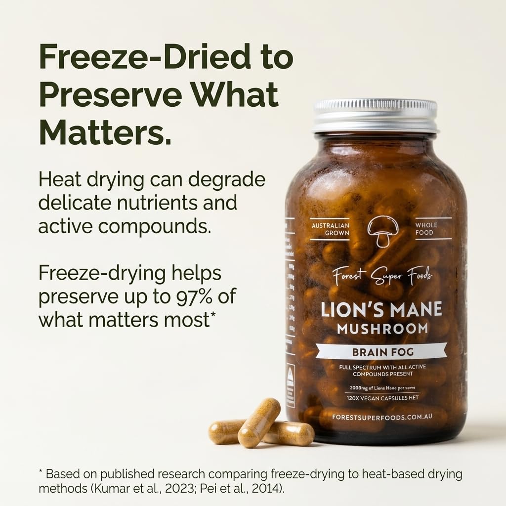 Forest Super Foods Lions Mane Supplement Capsules (120 Capsules) Organic Lions Mane Mushroom | Memory Lift Brain Supplement for Focus and Productivity. Lion Mane, Grown & Made in Australia - PrimeBioHealth - canada supplements