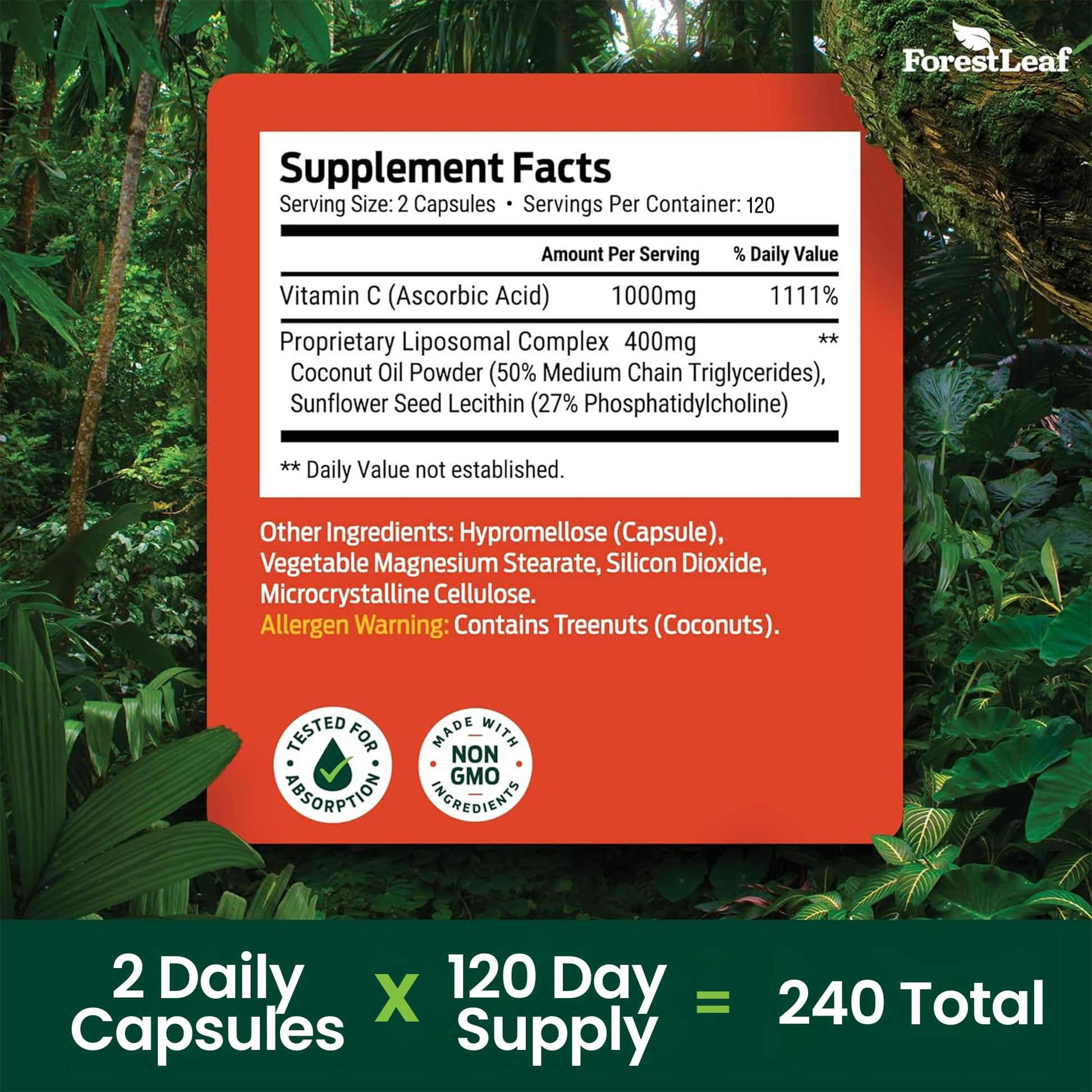 ForestLeaf Liposomal Vitamin C 1400mg Capsules | High Dose Vitamin C Liposomal Supplement w Coconut Oil Fatty Acids | Fast Absorption | Immune Support, Antioxidant, - PrimeBioHealth - canada supplements