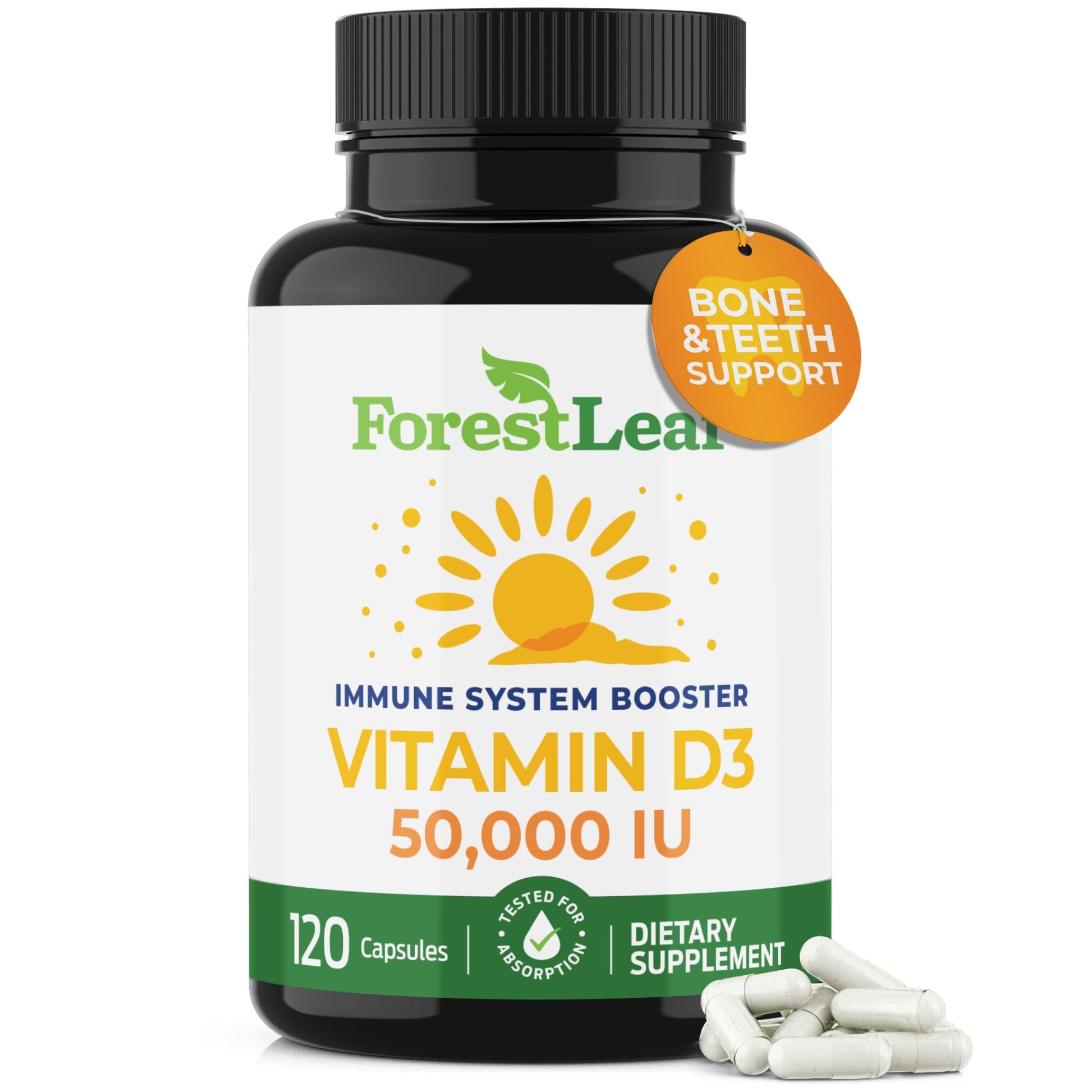 ForestLeaf Vitamin D3 50,000 IU | VIT D - Kosher VIT D3 Vitamin D Supplement for Women and Men | Bone Health, Teeth, Immune Support - PrimeBioHealth - canada supplements