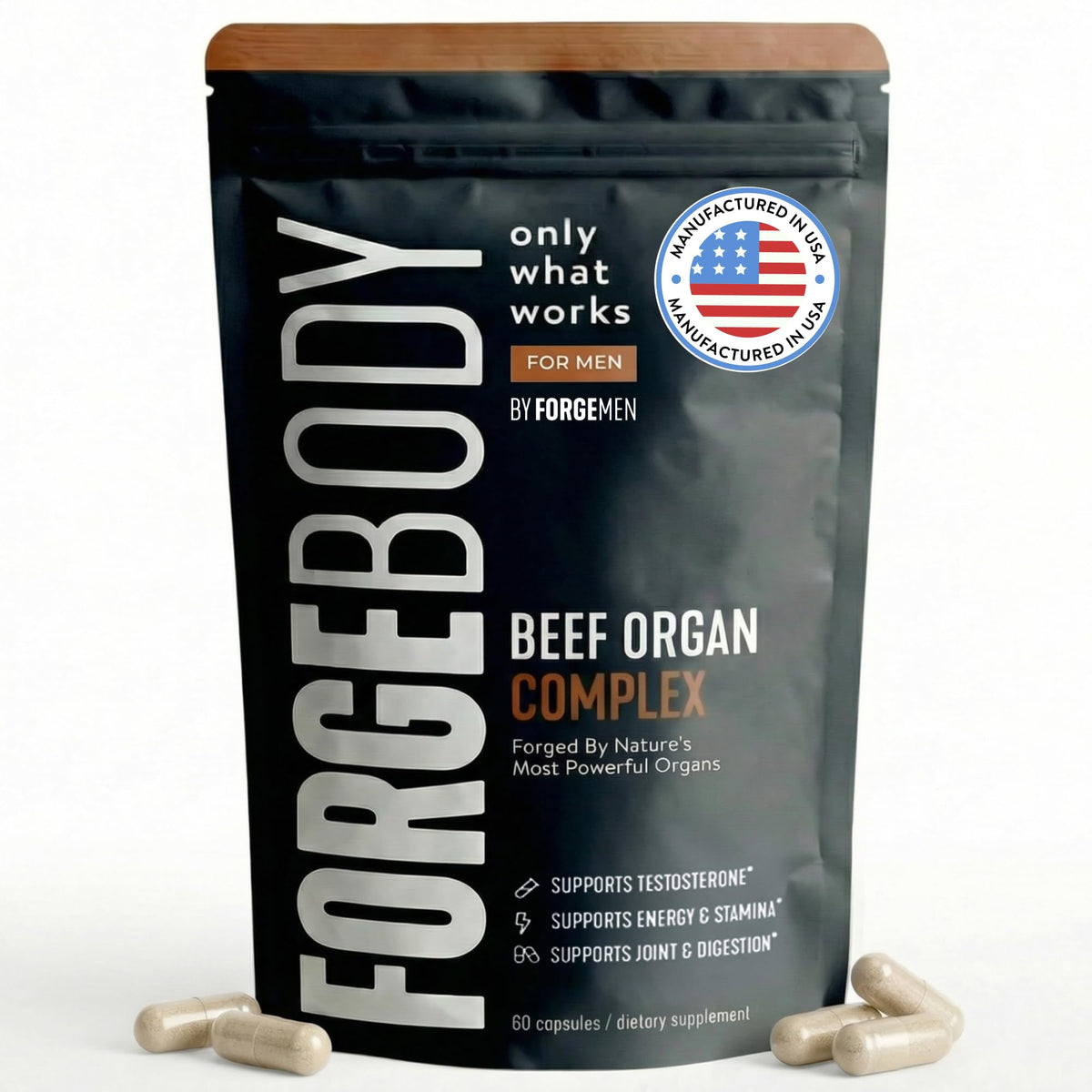FORGEBODY® Beef Organ Complex Capsules [1 Month] - 100% Grass Fed Beef Organ Supplement with Blend of Liver, Heart, Bone Marrow, Pancreas & Testicles - PrimeBioHealth - canada supplements