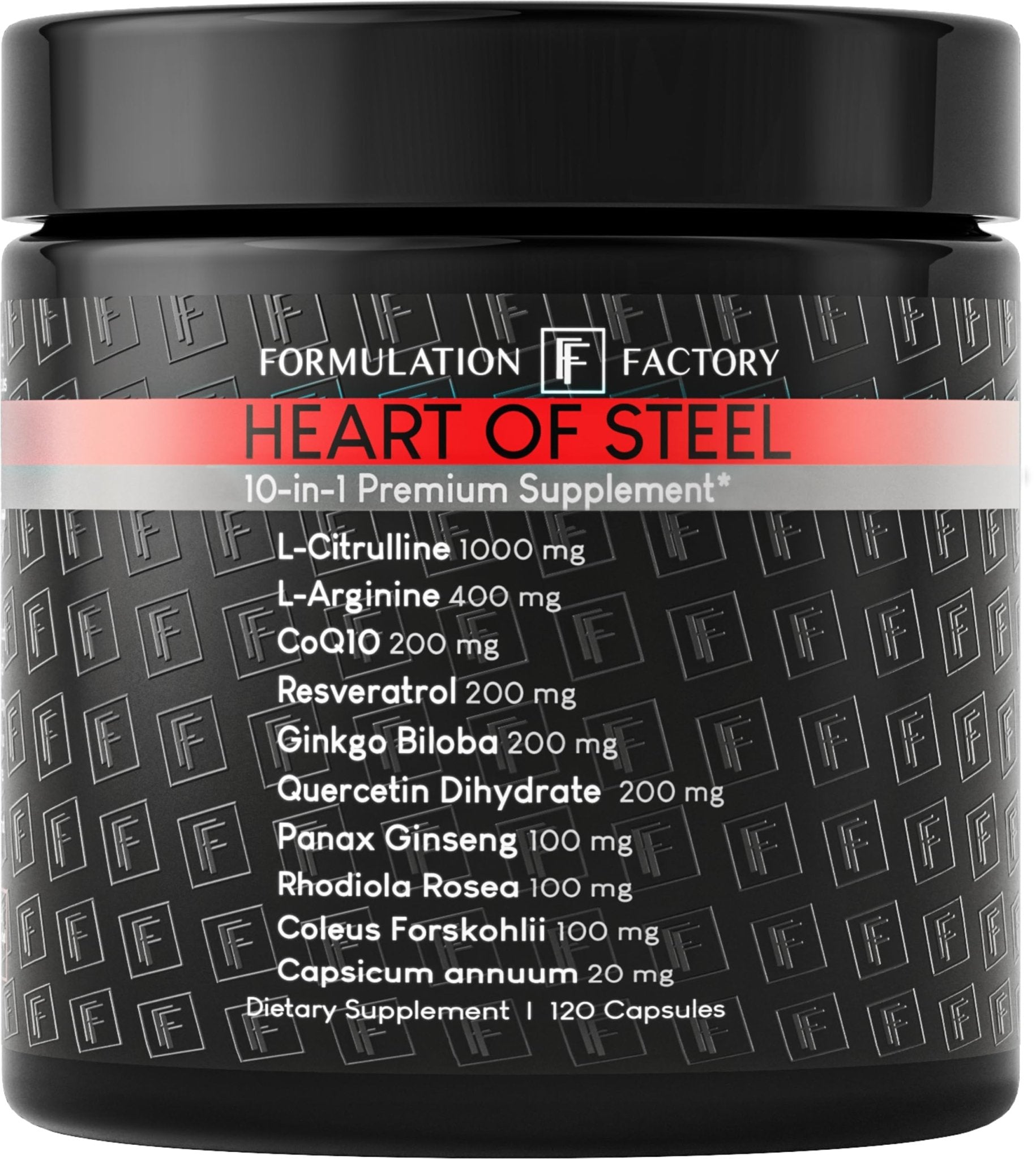 Formulation Factory Heart of Steel - L-Citrulline 1000mg with L-Arginine, CoQ10, Resveratrol, Ginkgo Biloba, Quercetin, Ginseng & Rhodiola - PrimeBioHealth - canada supplements