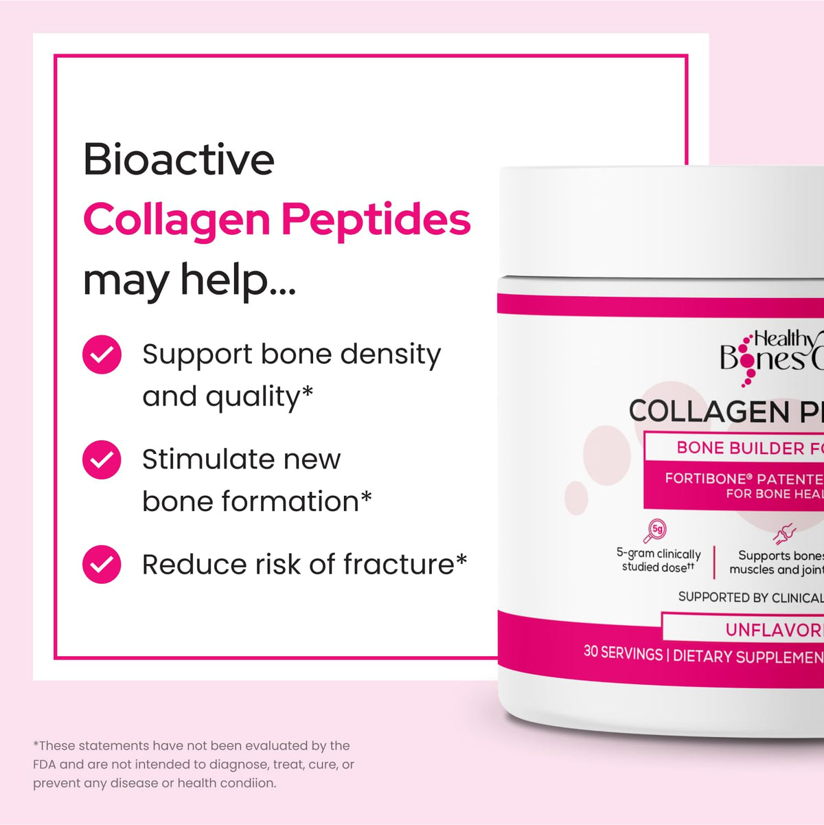 FORTIBONE Collagen Peptides Essential Bone Builder Hydrolyzed Collagen Powder for Women & Men, Clinically-Supported for Bone Strength & Density - PrimeBioHealth - canada supplements