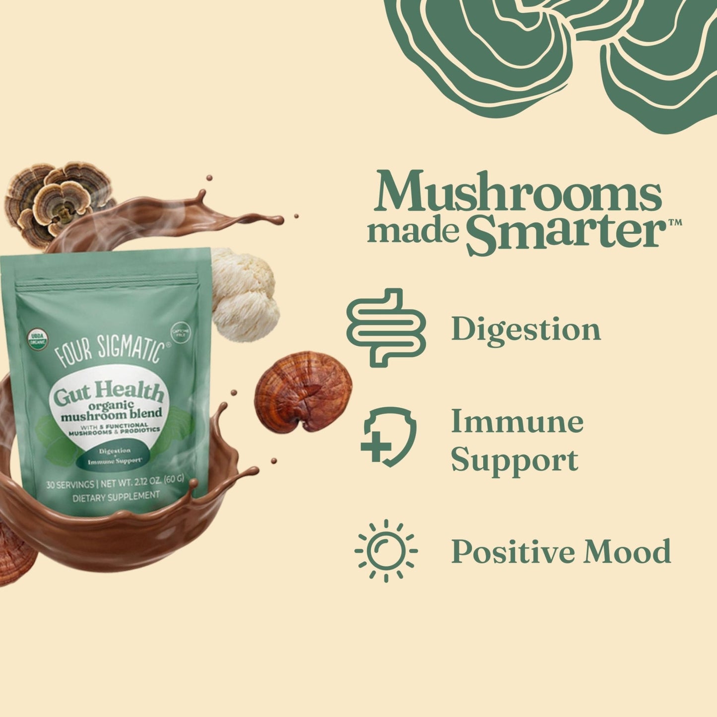 Four Sigmatic Gut Health Mushroom Blend | Organic Mushroom Powder Complex with Turkey Tail, Lion’s Mane, Cordyceps, Chaga, Probiotics and More - PrimeBioHealth - canada supplements