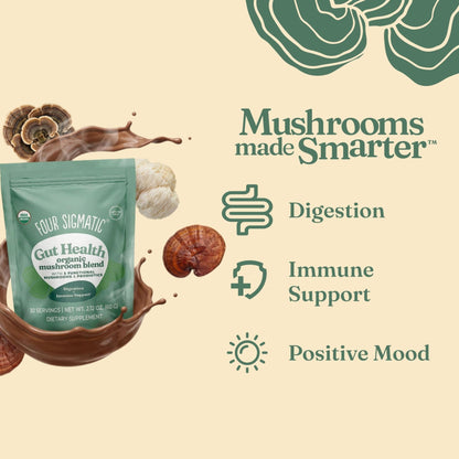 Four Sigmatic Gut Health Mushroom Blend | Organic Mushroom Powder Complex with Turkey Tail, Lion’s Mane, Cordyceps, Chaga, Probiotics and More - PrimeBioHealth - canada supplements
