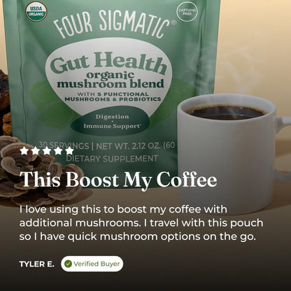 Four Sigmatic Gut Health Mushroom Blend | Organic Mushroom Powder Complex with Turkey Tail, Lion’s Mane, Cordyceps, Chaga, Probiotics and More - PrimeBioHealth - canada supplements