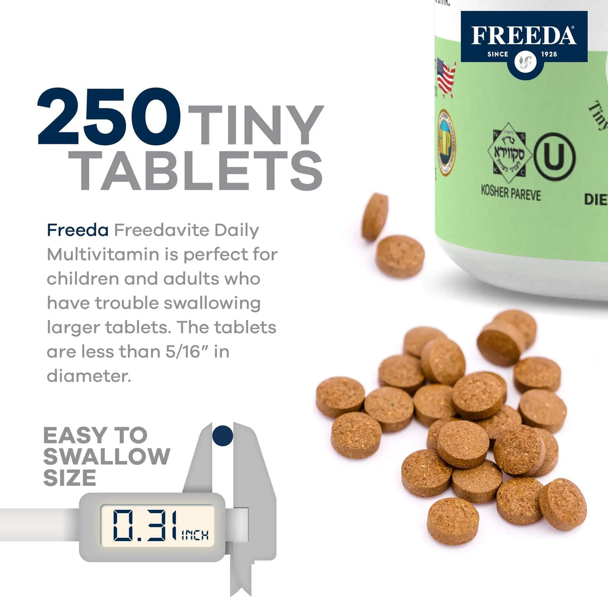 Freedavite Tiny Tablet - Moderate Multivitamin for Men and Women - Pure Vitamin A, C, D, E, B1, B2, B6, B12, Biotin, Calcium, Zinc, Iron, Magnesium - PrimeBioHealth - canada supplements