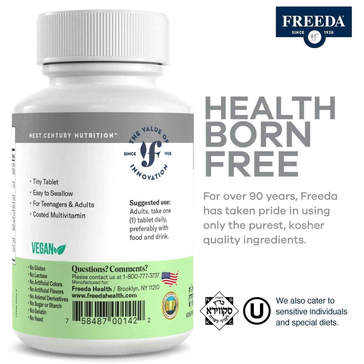 Freedavite Tiny Tablet - Moderate Multivitamin for Men and Women - Pure Vitamin A, C, D, E, B1, B2, B6, B12, Biotin, Calcium, Zinc, Iron, Magnesium - PrimeBioHealth - canada supplements
