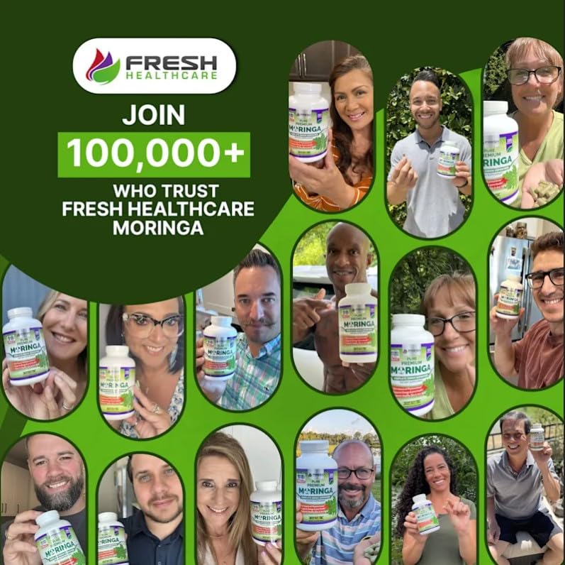 FRESH HEALTHCARE Moringa Capsules – 100% Pure Leaf Powder - 180 Pills, Non-GMO - 3 Month Supply - Complete Green Superfood for Energy - PrimeBioHealth - canada supplements
