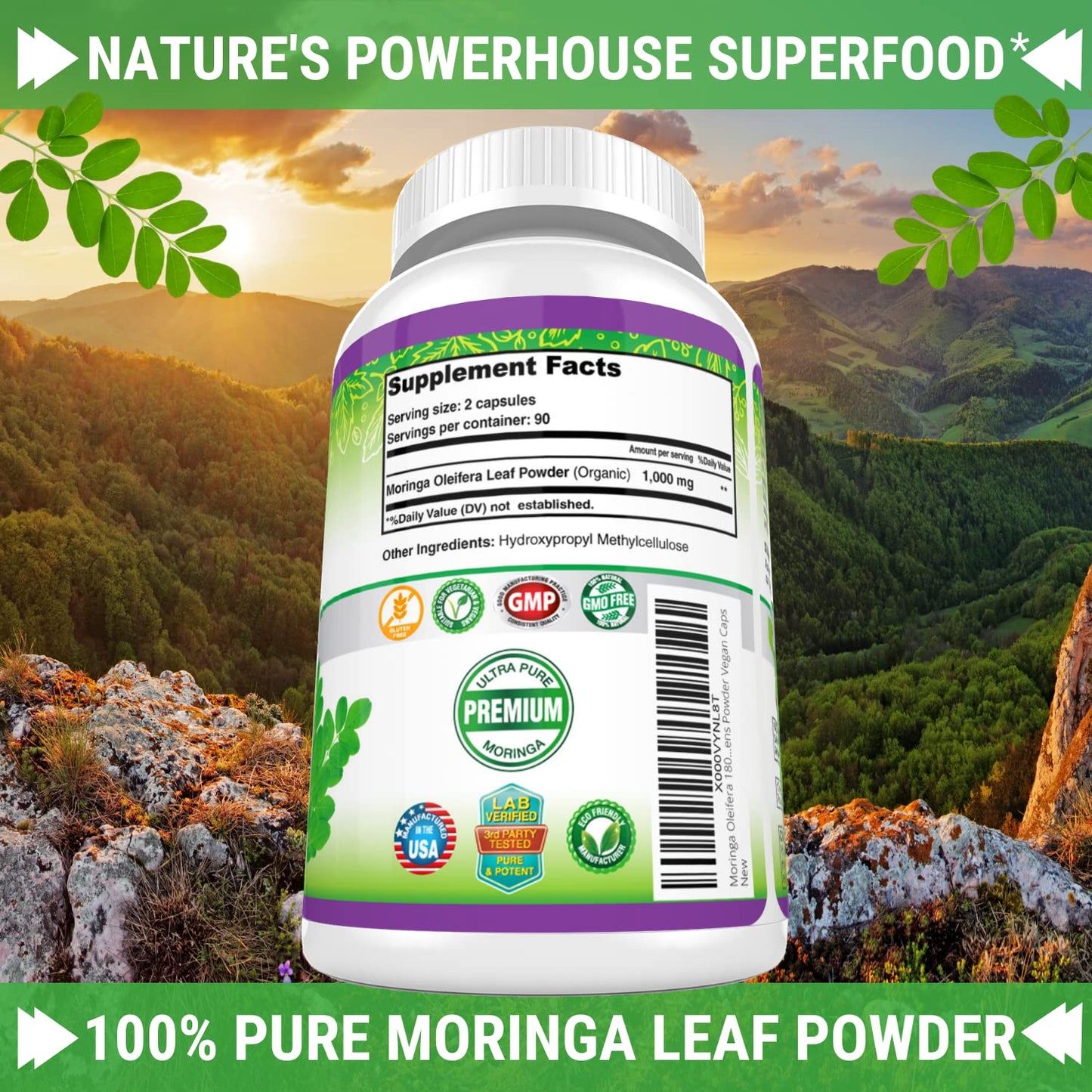 FRESH HEALTHCARE Moringa Capsules – 100% Pure Leaf Powder - 180 Pills, Non-GMO - 3 Month Supply - Complete Green Superfood for Energy - PrimeBioHealth - canada supplements