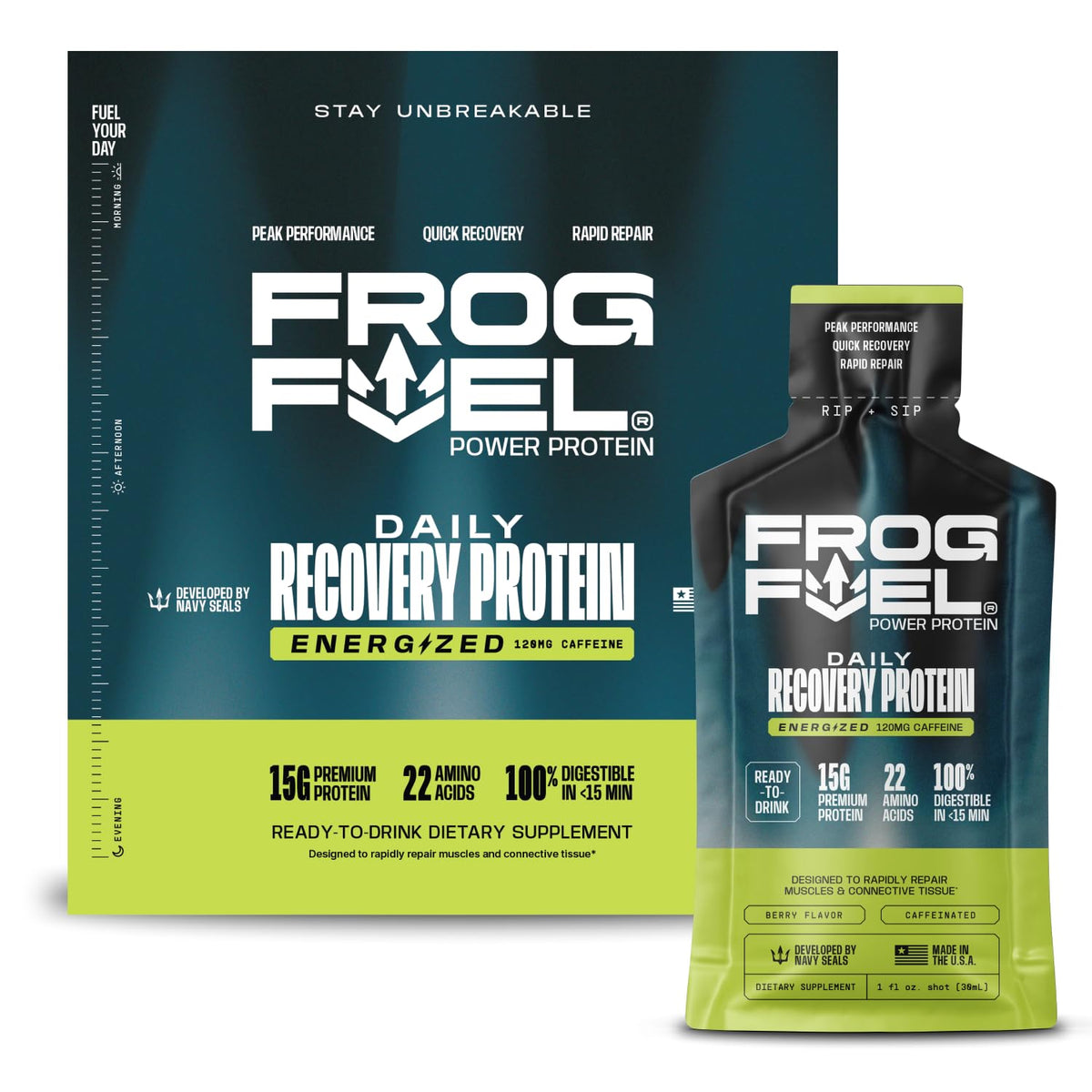 Frog Fuel Power Energized Complete Protein Shot, 15g, Nano Hydrolyzed & Grass Fed, 80mg Caffeine, Gluten Free, Fat & Sugar Free, 22 Amino Acids, - PrimeBioHealth - canada supplements