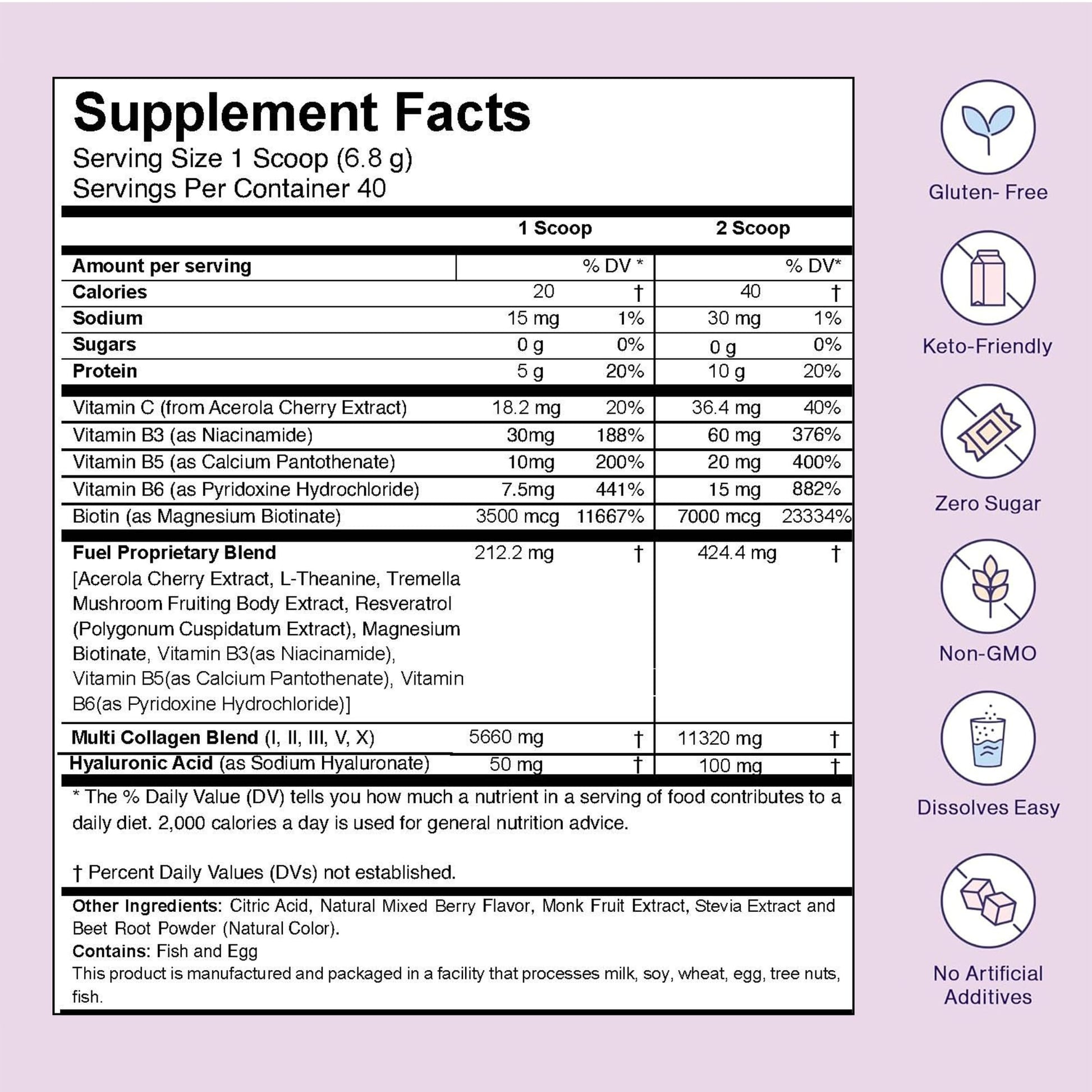 Fuel Multi Collagen Peptides Powder – 20g Hydrolyzed Collagen Types I, II, III, V & X – Hair, Skin, Nails & Joint Support – Keto & Gluten Free – Unflavored – 40 Servings (16.64oz) - PrimeBioHealth - canada supplements