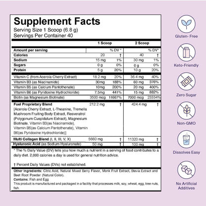 Fuel Multi Collagen Peptides Powder – 20g Hydrolyzed Collagen Types I, II, III, V & X – Hair, Skin, Nails & Joint Support – Keto & Gluten Free – Unflavored – 40 Servings (16.64oz) - PrimeBioHealth - canada supplements
