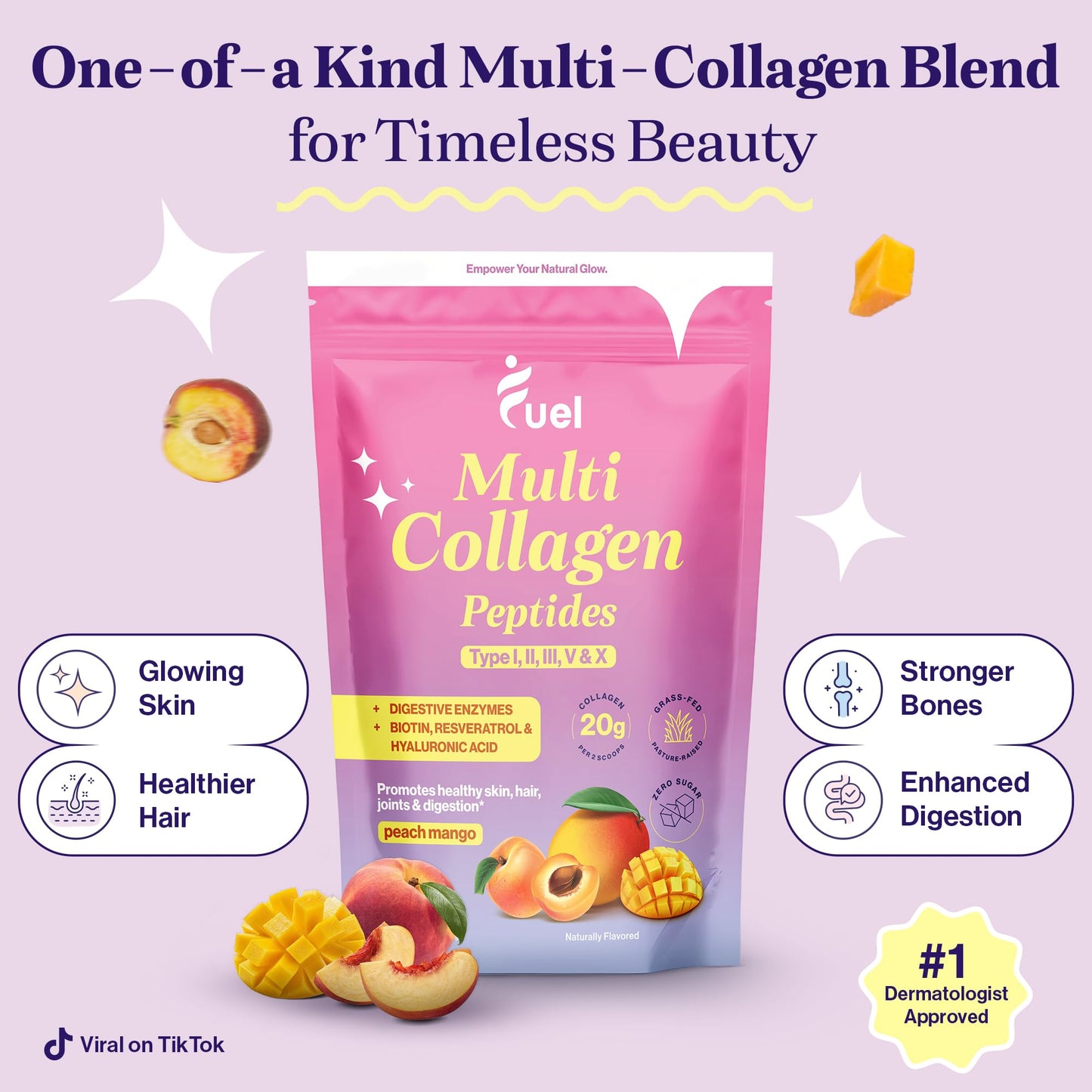 Fuel Multi Collagen Peptides Powder – 20g Hydrolyzed Collagen Types I, II, III, V & X – Hair, Skin, Nails & Joint Support – Keto & Gluten Free – Unflavored – 40 Servings (16.64oz) - PrimeBioHealth - canada supplements