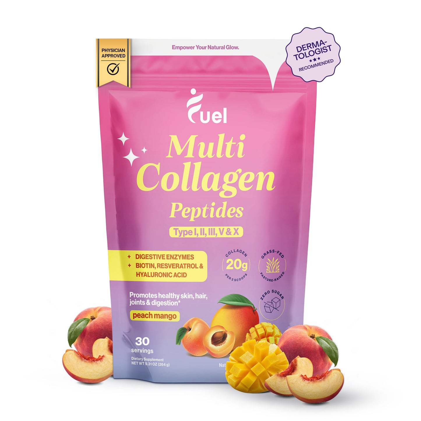 Fuel Multi Collagen Peptides Powder – 20g Hydrolyzed Collagen Types I, II, III, V & X – Hair, Skin, Nails & Joint Support – Keto & Gluten Free – Unflavored – 40 Servings (16.64oz) - PrimeBioHealth - canada supplements