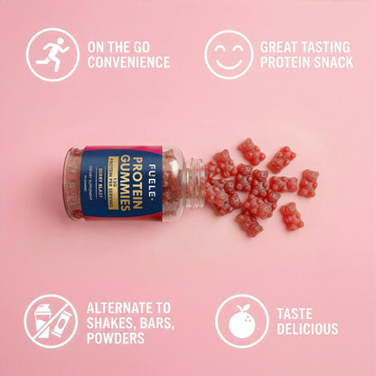 FUELE+ Protein Gummies – 12g High Protein Snack, Mixed Berry Flavor, No Added Sugar, Whey Protein Gummies, Supports Muscle Recovery, Post Workout Supplement - PrimeBioHealth - canada supplements