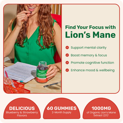 Fungies Lion's Mane Mushroom Gummies, Mixed Blueberry & Strawberry Flavor - Mushroom Supplement Gummy for Adults & Children Supports Brain Health, Cognitive Function - PrimeBioHealth - canada supplements