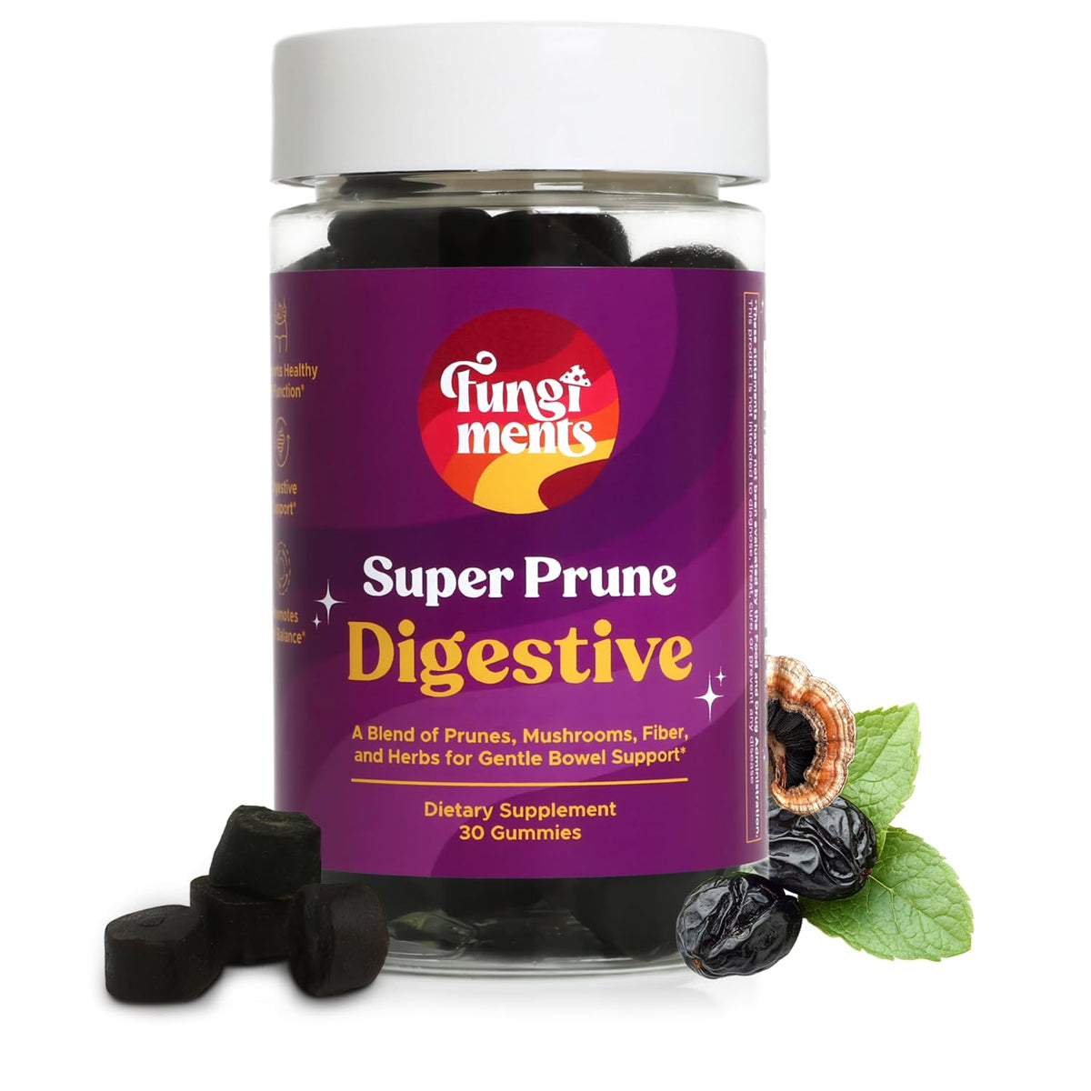 Fungiments Super Prune - Mushroom Supplement - Turkey Tail Mushrooms, Fiber, Rhubarb, Prunes, Ginger, Chamomile - Debloating, Constipation Relief - PrimeBioHealth - canada supplements