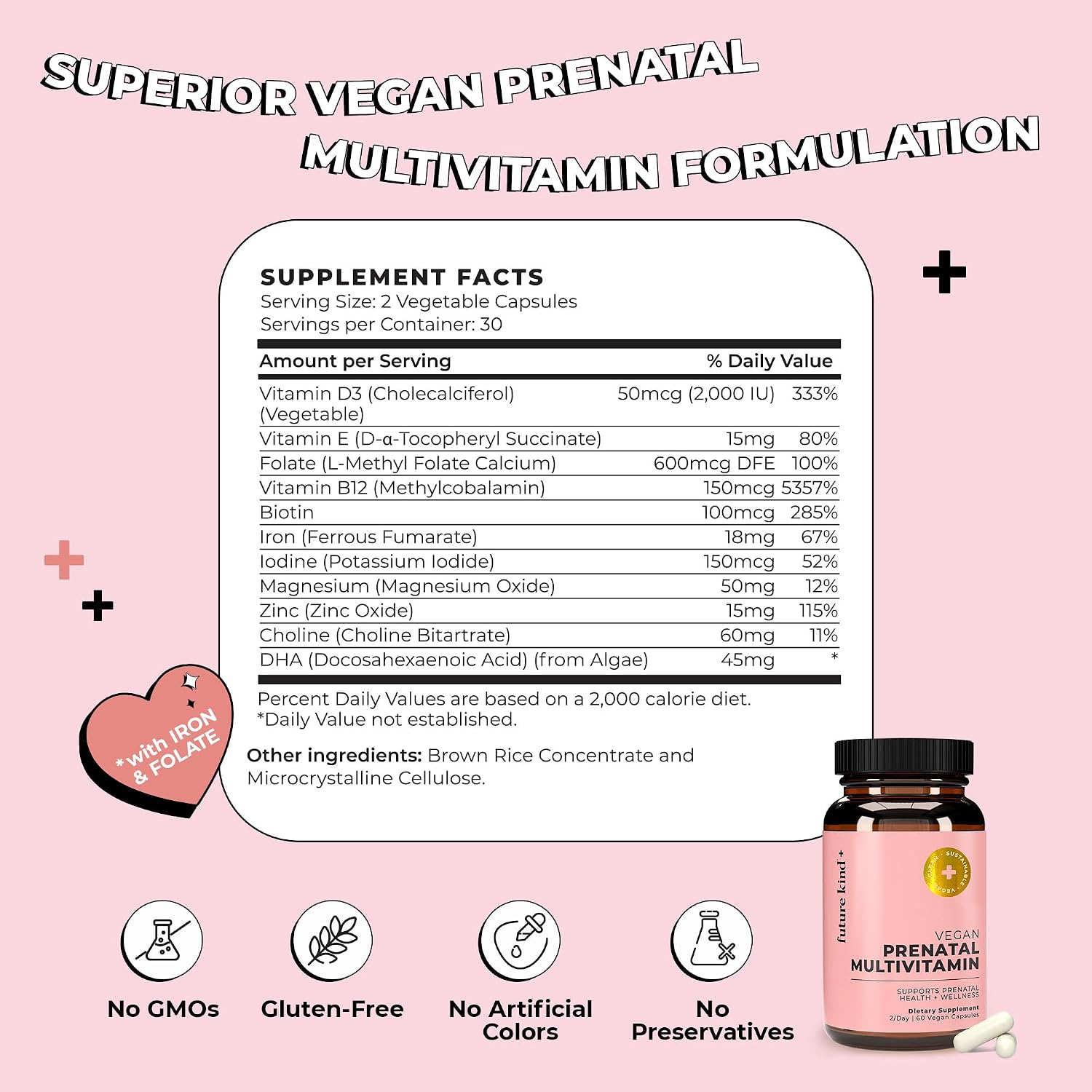 Future Kind Prenatal Vitamin - Pregnancy, Lactation, and Wellness Support with DHA & L-Methylfolate - Folate Supplement for Women with Vitamin D, E, Iron, Omega-3 and Biotin (60 Capsules) - PrimeBioHealth - canada supplements