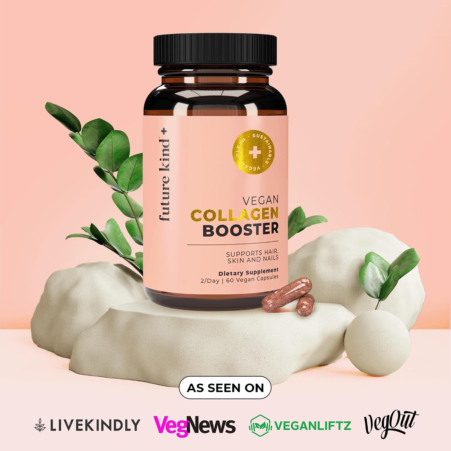 Future Kind Vegan Collagen - Supports Collagen Production with Biotin and Vitamin C (60 Capsules in Glass Bottle) - PrimeBioHealth - canada supplements
