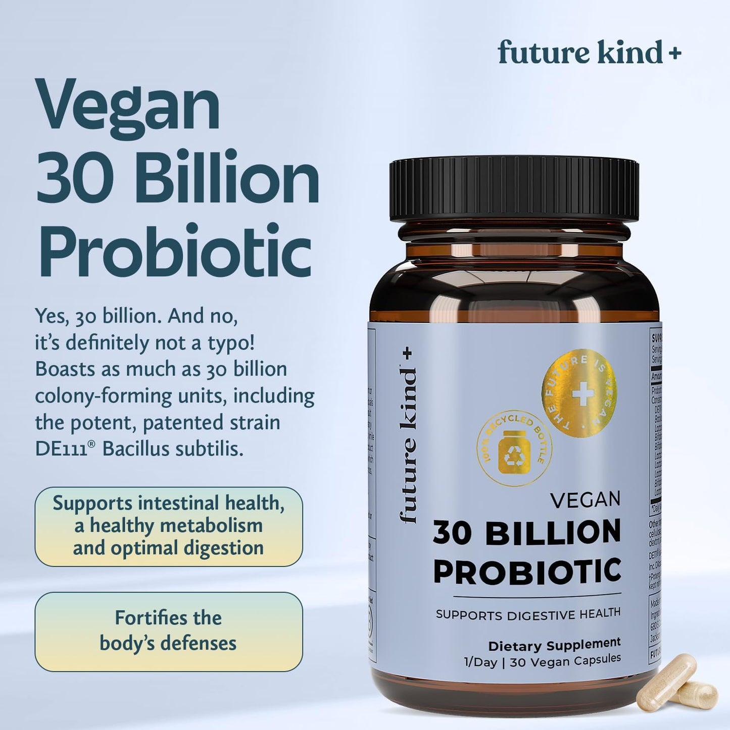 Future Kind Vegan Probiotics for Women and Men - 30 Billion CFUs Probiotics for Digestive Support (30 Adult Probiotic Capsules) No GMOs, Daily Probiotic Supplements from 42 Fruits & Vegetables - PrimeBioHealth - canada supplements