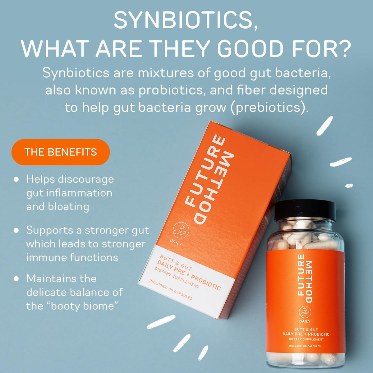 FUTURE METHOD Synbiotic Prebiotics for Men & Women - Probiotics & Prebiotic Supplement for Digestion, Immunity & Regularity (60ct) - PrimeBioHealth - canada supplements