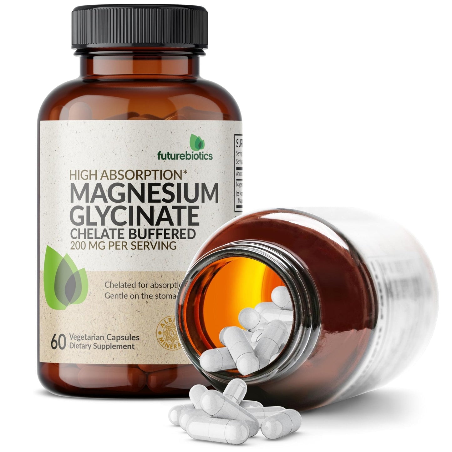 Futurebiotics Magnesium Glycinate 200 MG per Serving Chelated for High Absorption, Gentle On Stomach, Non-GMO, 60 Vegetarian Capsules - PrimeBioHealth - canada supplements