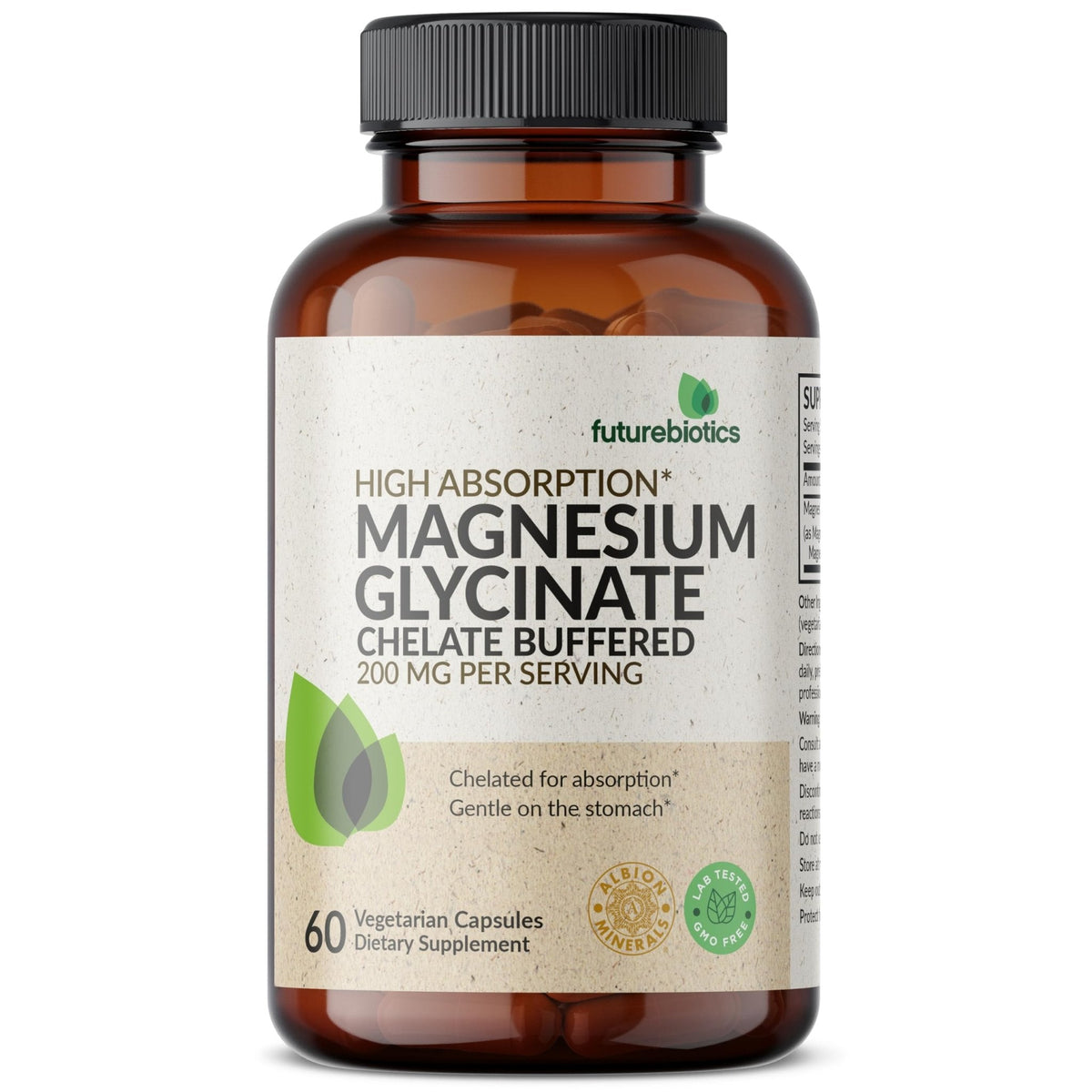 Futurebiotics Magnesium Glycinate 200 MG per Serving Chelated for High Absorption, Gentle On Stomach, Non-GMO, 60 Vegetarian Capsules - PrimeBioHealth - canada supplements