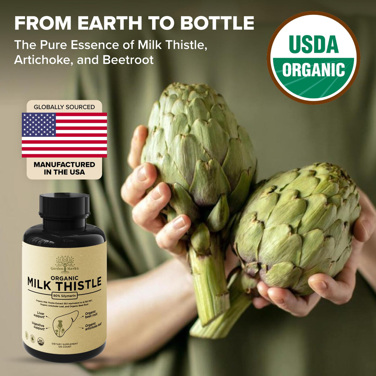 Garden of Herbz USDA Organic Milk Thistle Liver Detox Supplement 80% Silymarin, 250 mg with Beet Root & Artichoke Extract for Liver Support & Digestion, - PrimeBioHealth - canada supplements