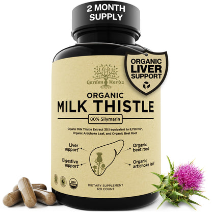 Garden of Herbz USDA Organic Milk Thistle Liver Detox Supplement 80% Silymarin, 250 mg with Beet Root & Artichoke Extract for Liver Support & Digestion, - PrimeBioHealth - canada supplements