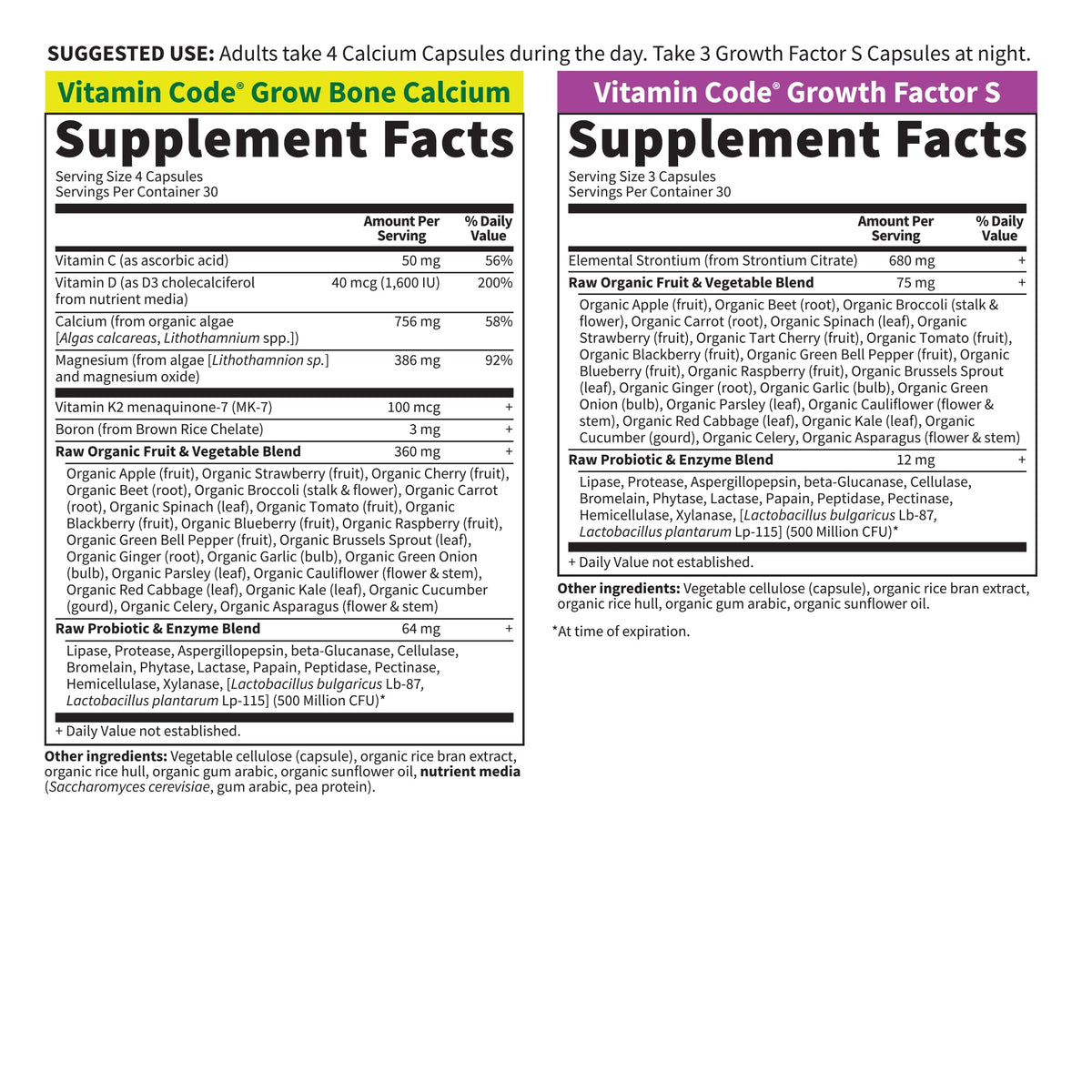 Garden of Life Calcium Supplement - Vitamin Code Grow Bone Made with Whole Foods, Strontium, Magnesium, K2 MK7, Vitamin D3 - PrimeBioHealth - canada supplements